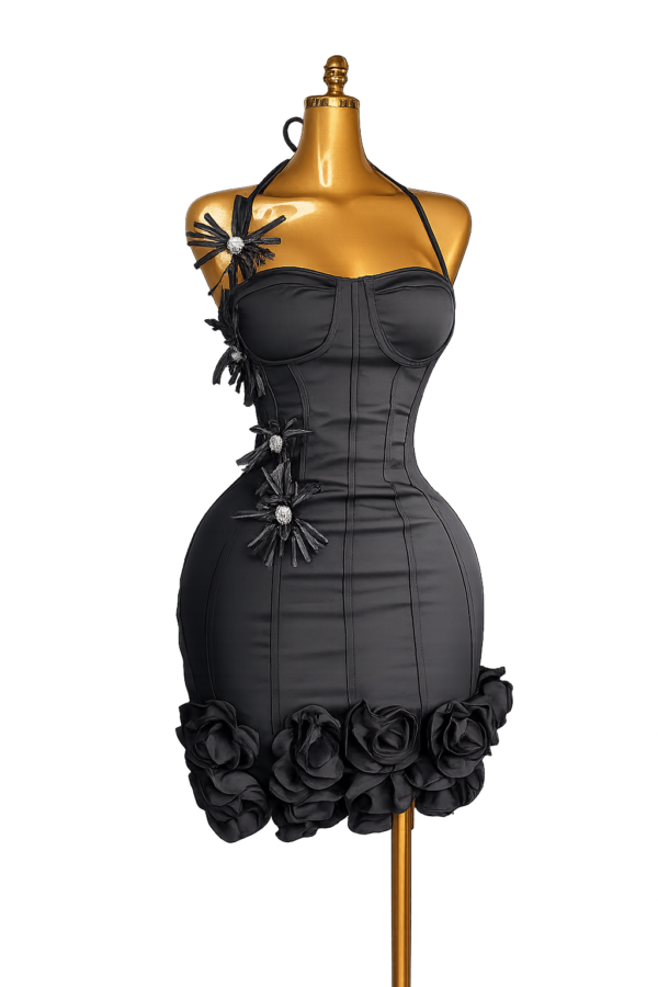 Noir Fleur Couture Mini Dress